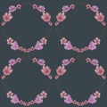 Seamless pattern Pink flowers in a circle on a gray background Royalty Free Stock Photo